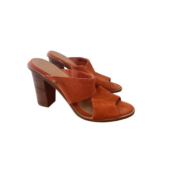 Ugg Womens Orange Slip On Suede Leather Open Toe High Heels Sandals Size 9 - Picture 6 of 6